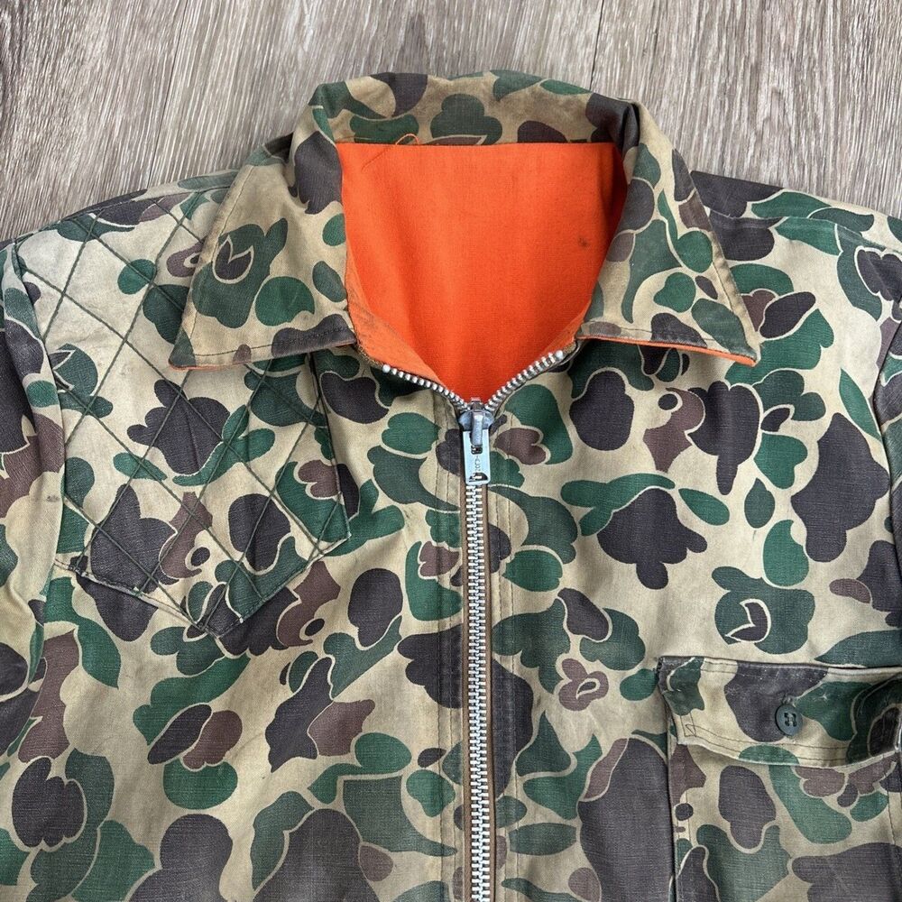 Vtg 60s Sears Roebuck Duck Camo Field Tested Hunting Jacket Talon Zip L Reverse - Picture 5 of 16